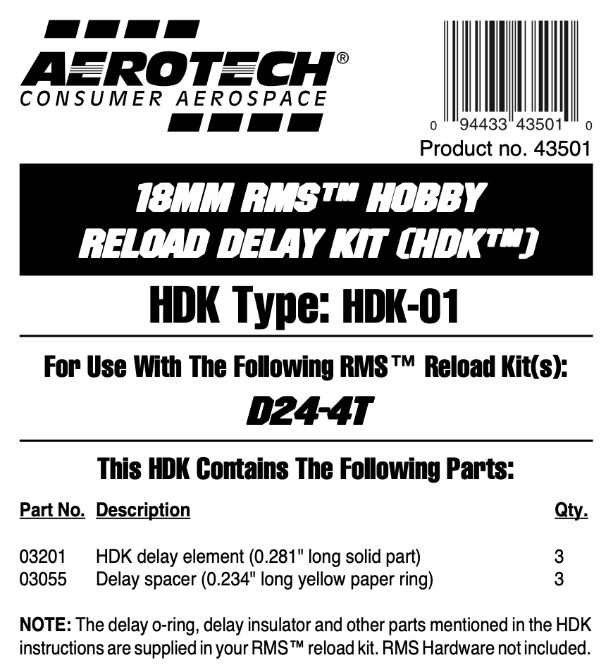 AeroTech HDK-01 RMS-18/20 Hobby Delay Kit (3-Pack) - 43501