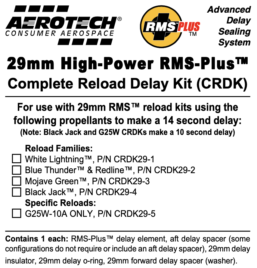 AeroTech RMS-29 White Lightning Complete Reload Delay Kit - CRDK29