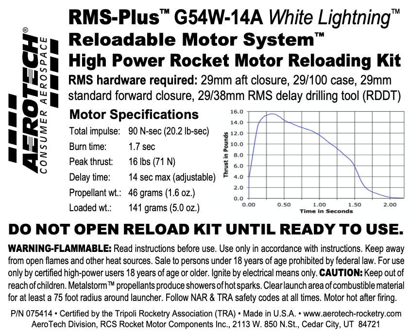 AeroTech G54W-14A RMS-29/100 Reload Kit (1 Pack) - 075414
