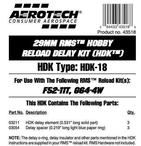 AeroTech HDK-18 RMS-29/40-120 Hobby Delay Kit (3-Pack) - 43518