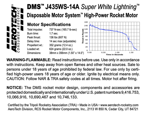 AeroTech J435WS-13A 38mm x 356mm Single Use DMS 1-Motor Kit - 104314