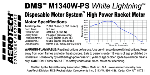 AeroTech M1340W-PS 98mm x 557mm Single Use DMS 1-Motor Kit - 13134P