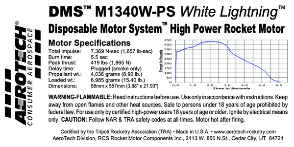 AeroTech M1340W-PS 98mm x 557mm Single Use DMS 1-Motor Kit