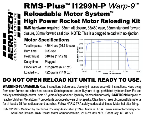 AeroTech I1299N-P RMS-38/480 Reload Kit (1 Pack) - 09129P AeroTech I1299N-P RMS-38/480 Reload Kit (1 Pack) - 09129P